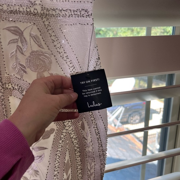 🆕 Lulu's White Sequin Embroidered Mini Dress - Picture 2 of 6